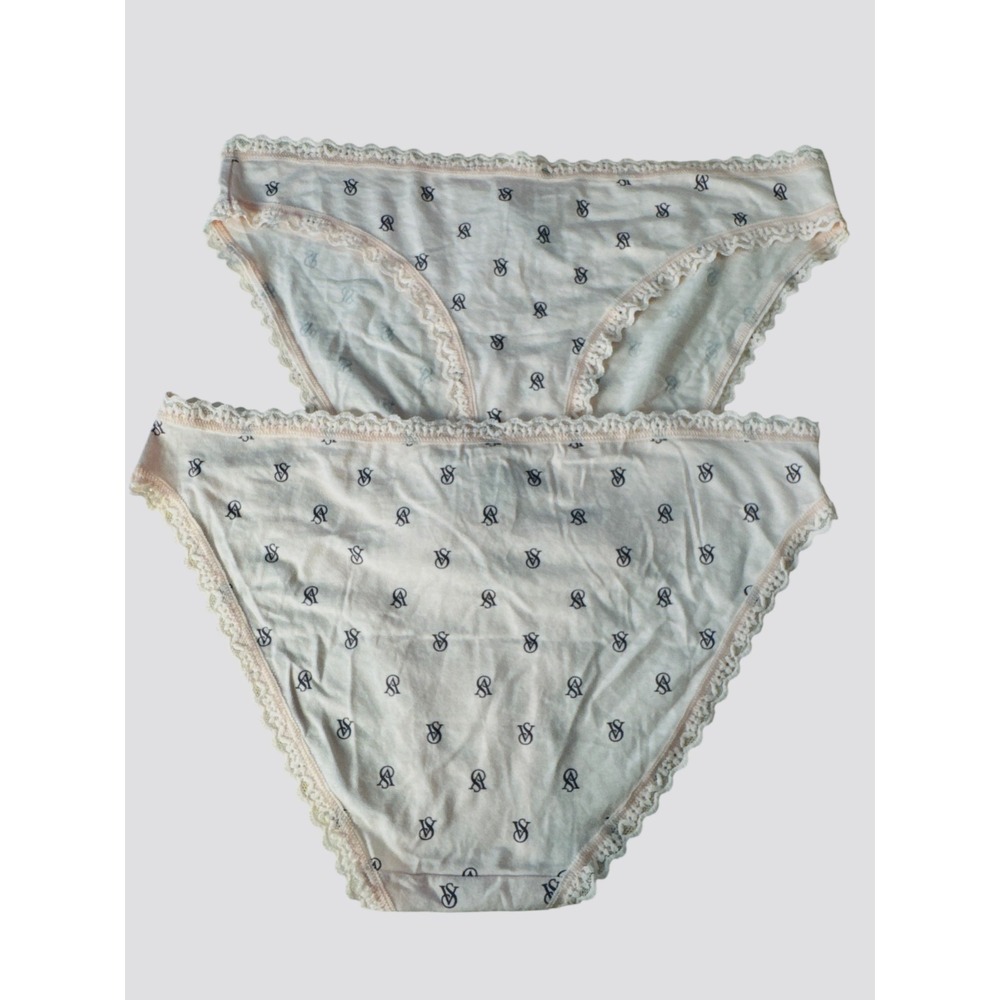 Victoria's Secret Pink Logo Cotton Light Blue Bikini Panty M NWT Authentic 2PCS